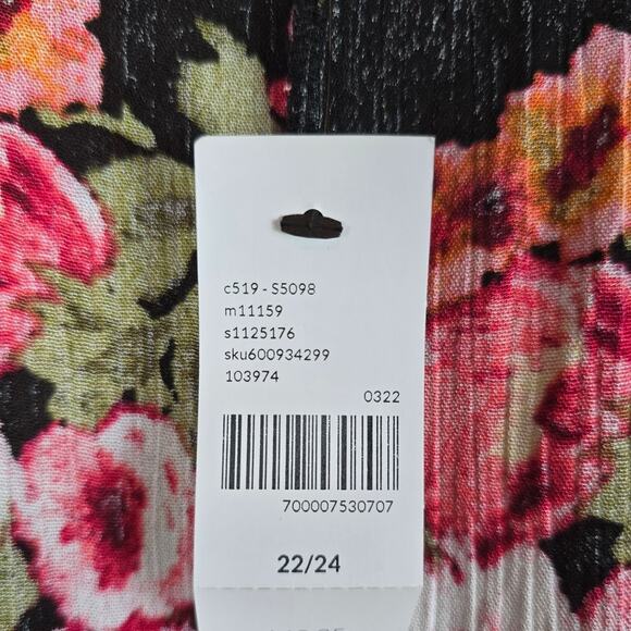 Lane Bryant Open Tie Black Pink Floral Puff Sleeve Women's Cardigan 22/24 NWT - Picture 5 of 6